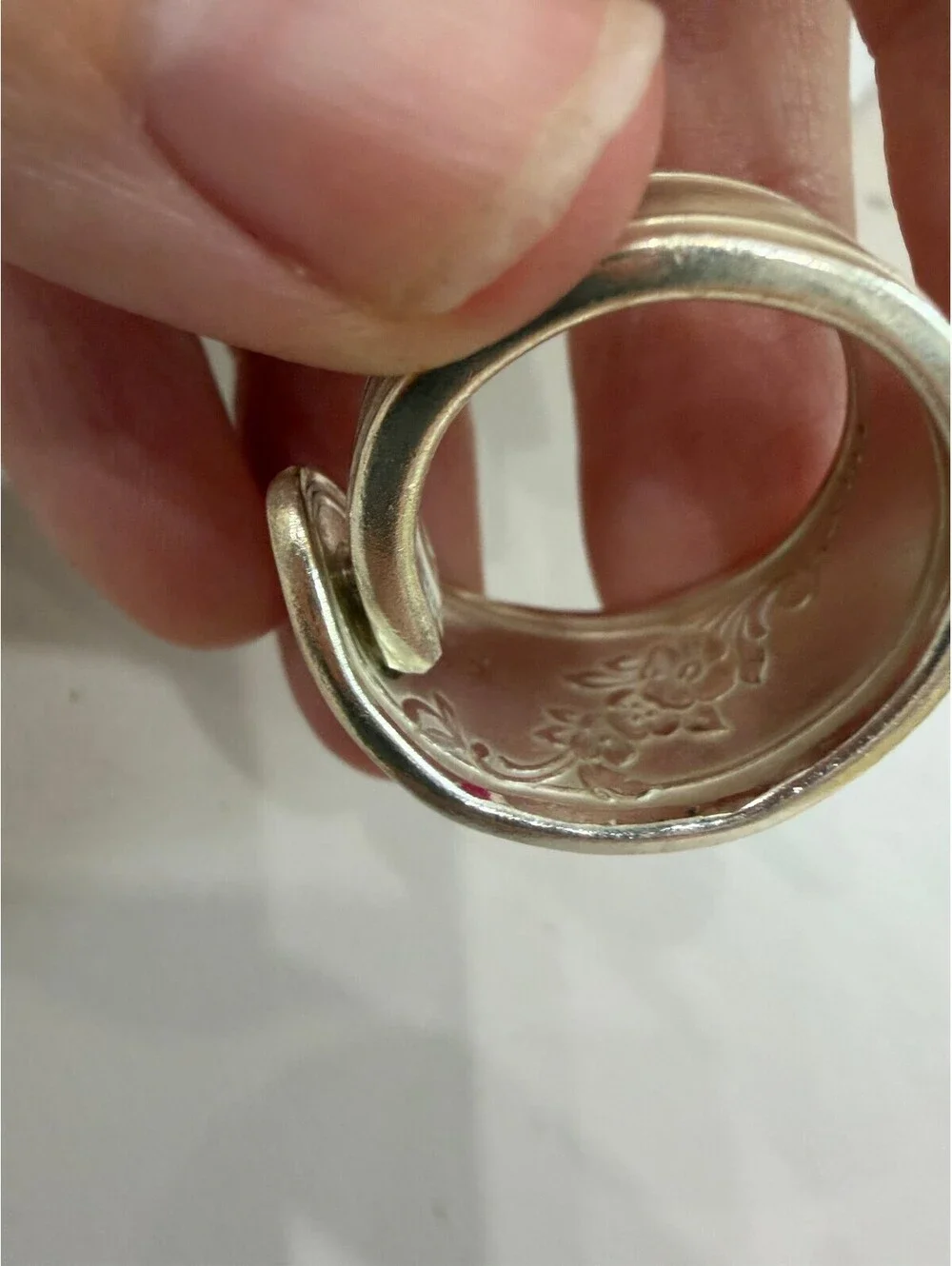 Vintage Silver Floral Spoon Ring Adjustable Band Size 9.5